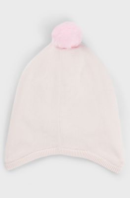 Baby hat in cotton with pompom and embroidered logo, light pink