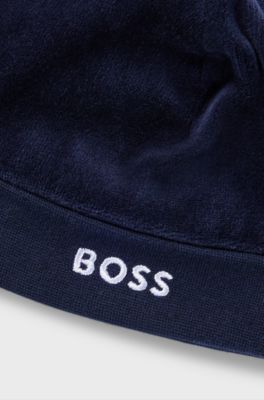 Baby hat in velvet with embroidered logo, Dark Blue