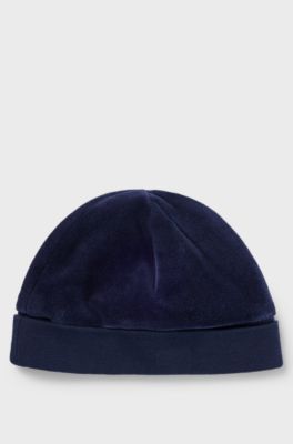 Baby hat in velvet with embroidered logo, Dark Blue