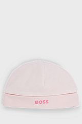 Baby hat in cotton-blend velvet with embroidered logo, light pink