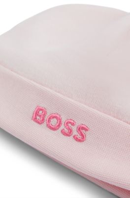 베이비 자수 로고 코튼 블렌드 벨벳 모자, 라이트 핑크