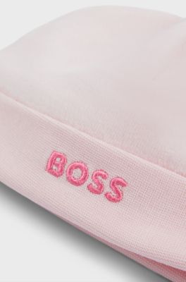 Baby hat in cotton-blend velvet with embroidered logo, light pink