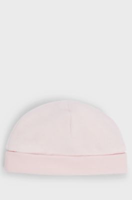Baby hat in cotton-blend velvet with embroidered logo, light pink