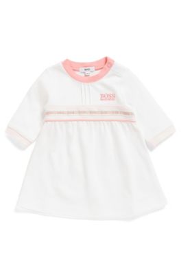 Baby dress in interlock cotton with long sleeves, White