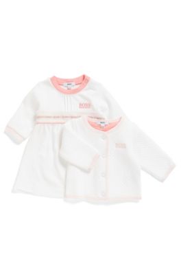Baby dress in interlock cotton with long sleeves, White