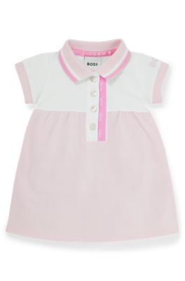 Baby polo dress in stretch cotton with logo details, light pink