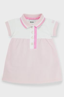 Baby polo dress in stretch cotton with logo details, Light Pink