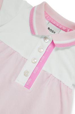Baby polo dress in stretch cotton with logo details, light pink