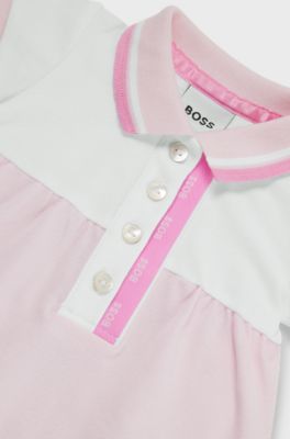 Baby polo dress in stretch cotton with logo details, light pink