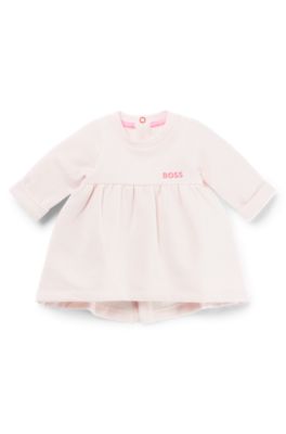Baby dress with long sleeves and embroidered logo, light pink