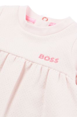 Baby dress with long sleeves and embroidered logo, light pink