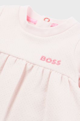 Baby dress with long sleeves and embroidered logo, Light Pink