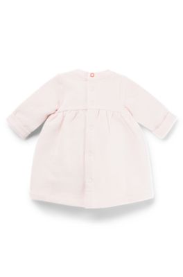 Baby dress with long sleeves and embroidered logo, light pink