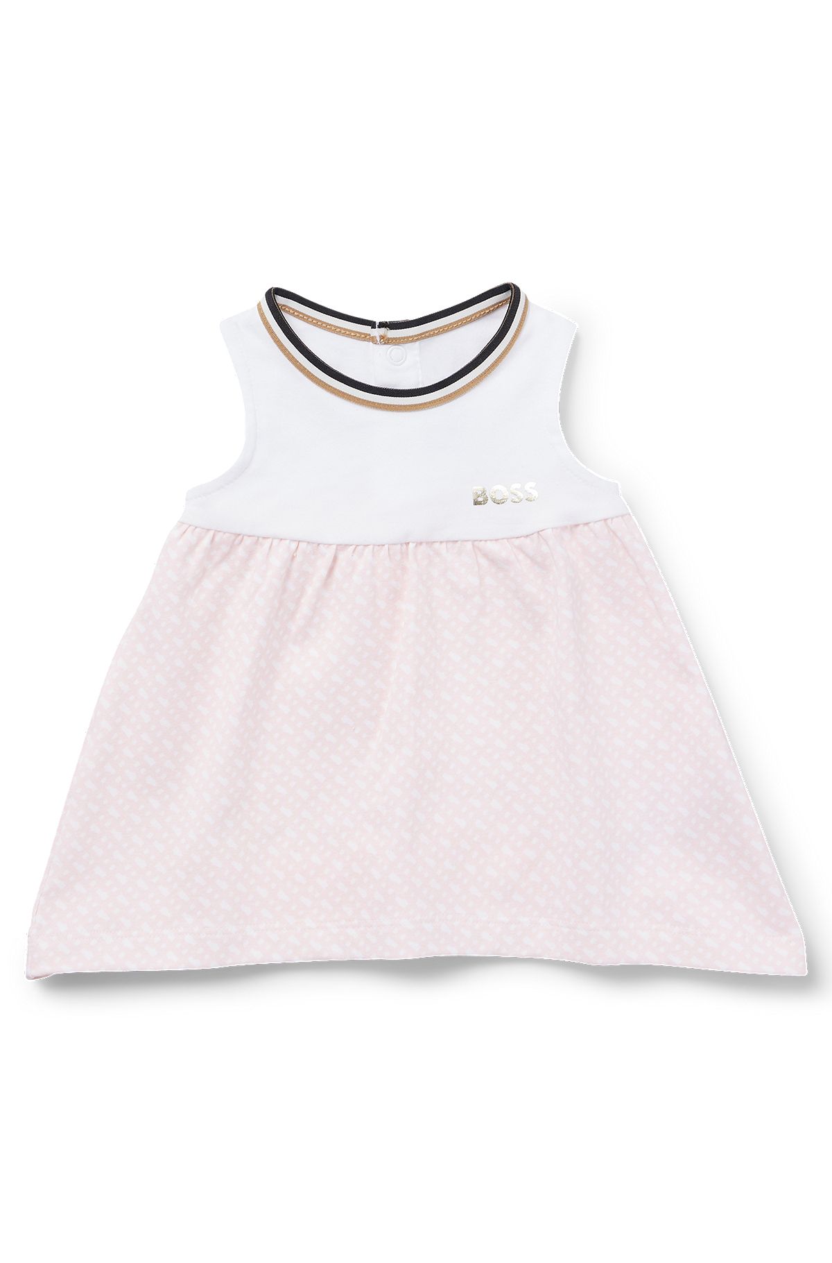Kjole til babyer i bomuld med stræk og mønstret skørt med monogram, Lys pink