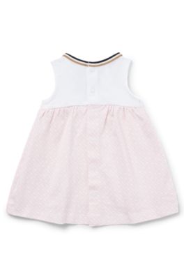 Baby dress in stretch cotton with monogram-patterned skirt, light pink