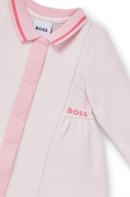 Baby polo dress with logo print, light pink