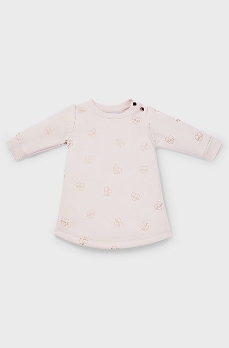 Baby cotton-blend dress with all-over logo print, light pink