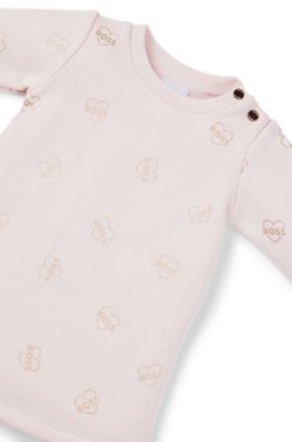 Vestito da neonata in misto cotone con logo stampato all-over, Rosa chiaro