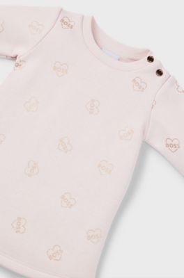 Baby cotton-blend dress with all-over logo print, light pink