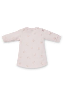 Vestito da neonata in misto cotone con logo stampato all-over, Rosa chiaro