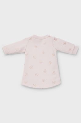 Baby cotton-blend dress with all-over logo print, light pink