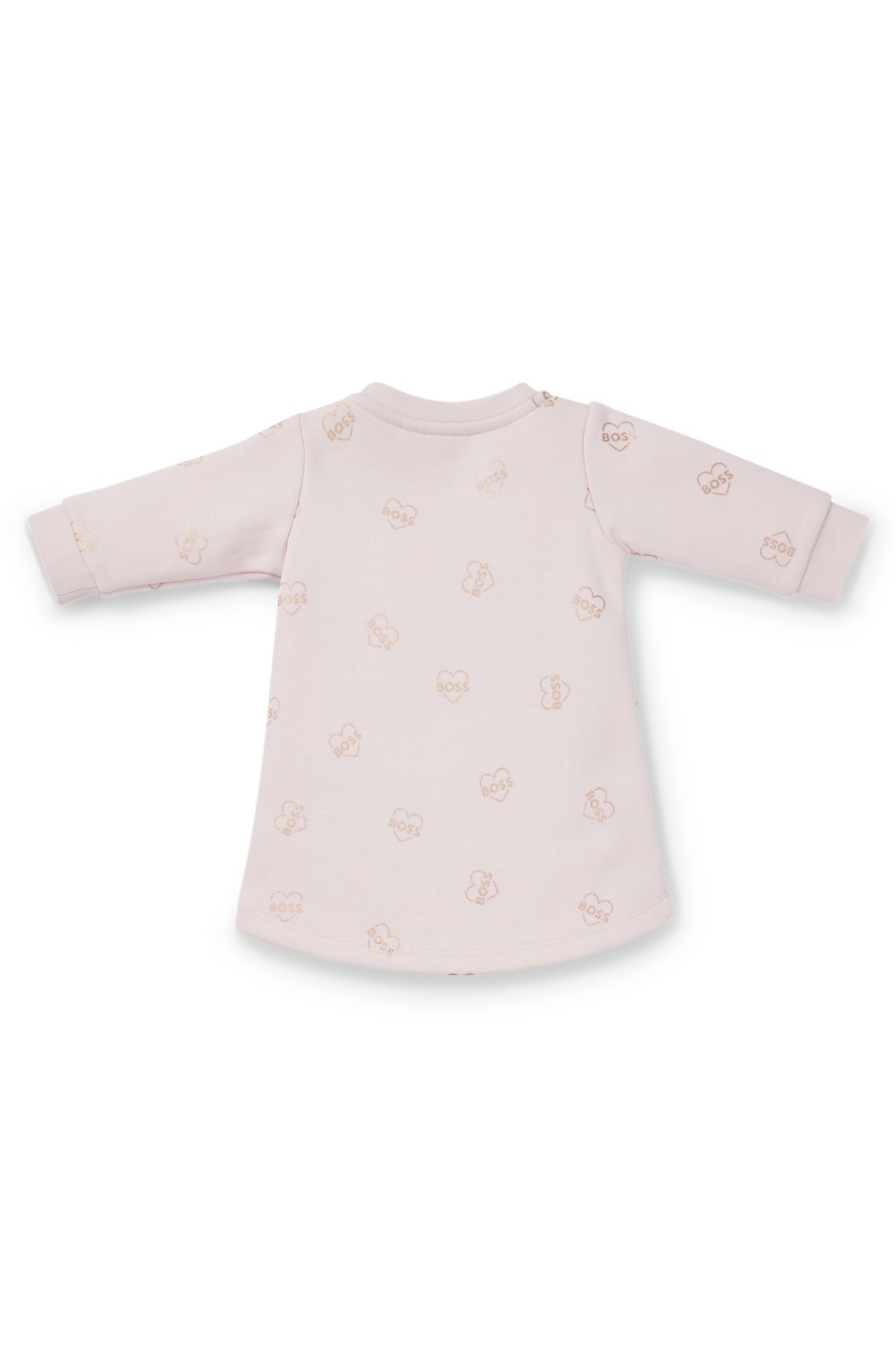 Baby cotton-blend dress with all-over logo print, light pink