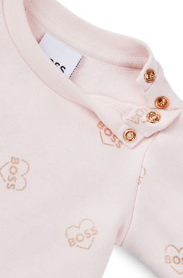 Vestito da neonata in misto cotone con logo stampato all-over, Rosa chiaro
