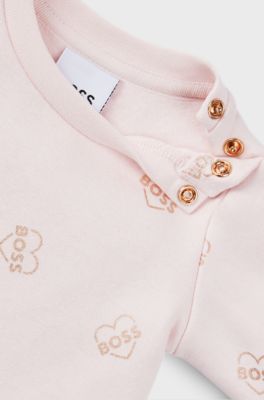 Baby cotton-blend dress with all-over logo print, light pink