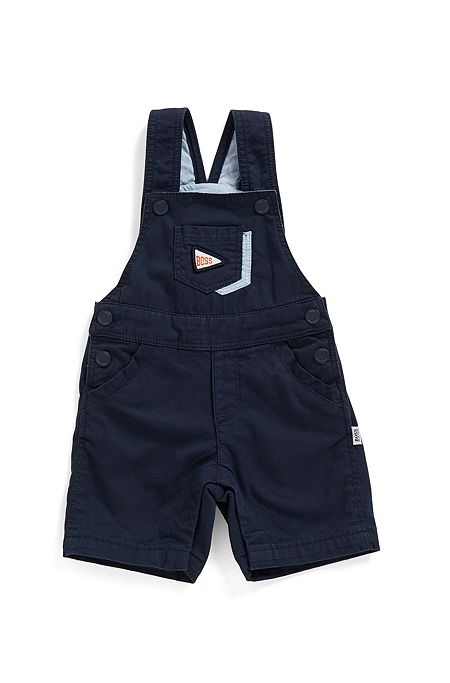 Baby dungarees in stretch-cotton with logo trims, Dark Blue