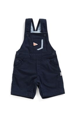 Baby dungarees in stretch-cotton with logo trims, Dark Blue