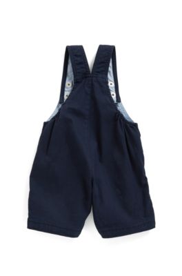 Baby dungarees in stretch-cotton with logo trims, Dark Blue