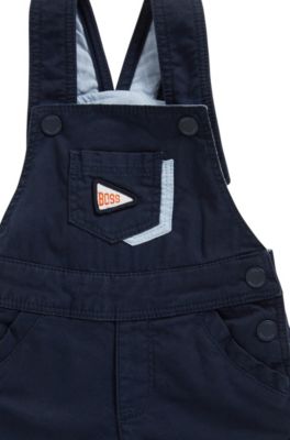 Baby dungarees in stretch-cotton with logo trims, Dark Blue