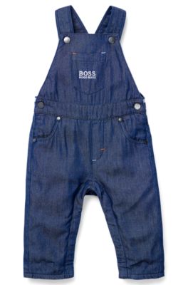 Baby denim dungarees with pocket logo, Patterned