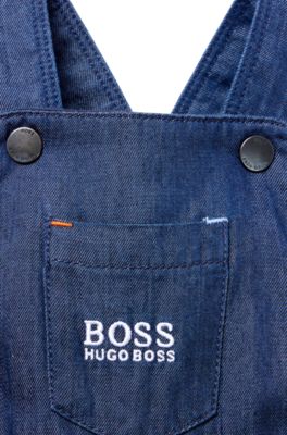 Baby denim dungarees with pocket logo, Patterned