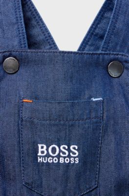 Baby denim dungarees with pocket logo, Patterned