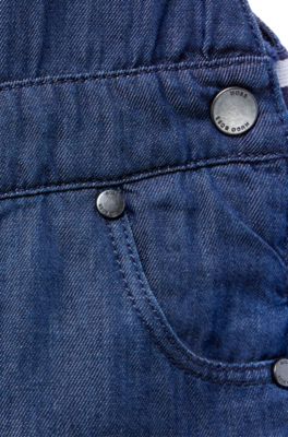 Baby denim dungarees with pocket logo, Patterned