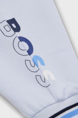 Baby tracksuit bottoms with printed and embroidered logo, Light Blue