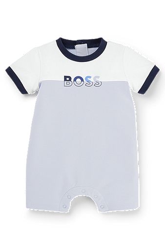 Baby playsuit with colour-blocking and logo, Light Blue