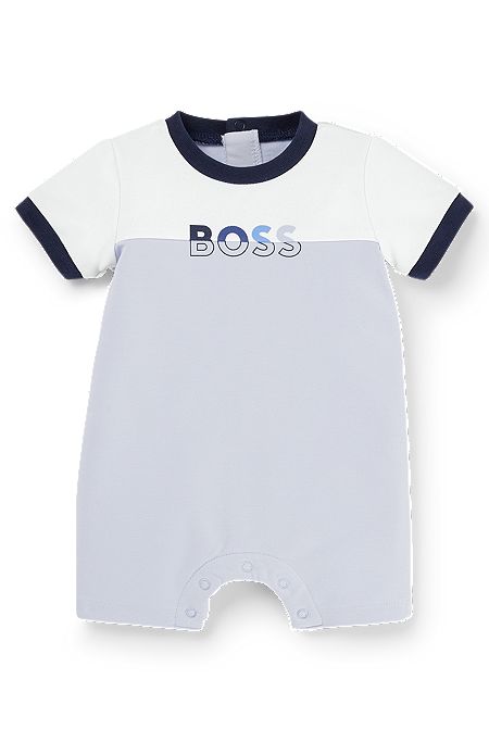 Baby playsuit with colour-blocking and logo, Light Blue