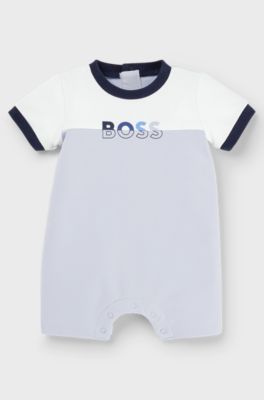 Baby playsuit with colour-blocking and logo, Light Blue