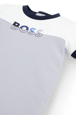 Baby playsuit with colour-blocking and logo, Light Blue