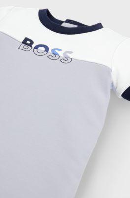 Baby playsuit with colour-blocking and logo, Light Blue
