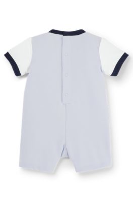 Baby playsuit with colour-blocking and logo, Light Blue