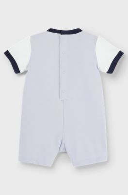 Baby playsuit with colour-blocking and logo, Light Blue