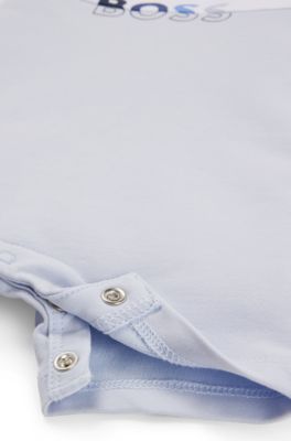 Baby playsuit with colour-blocking and logo, Light Blue