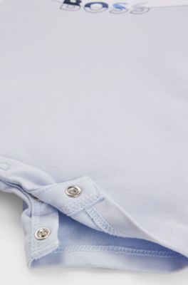 Baby playsuit with colour-blocking and logo, Light Blue