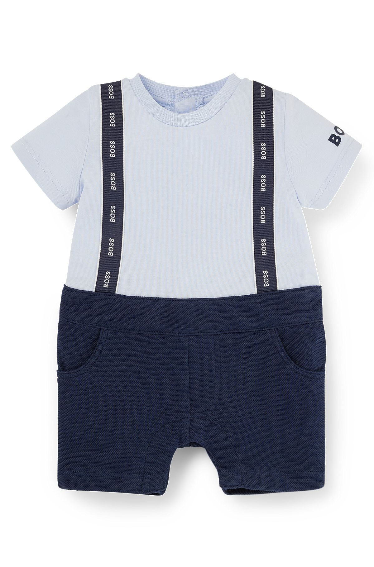 Baby two-in-one playsuit with logo details, Light Blue