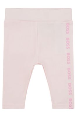 Baby leggings in stretch cotton with logo print, light pink