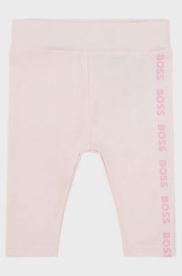 Baby leggings in stretch cotton with logo print, light pink