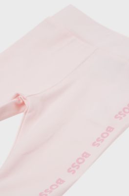 Baby leggings in stretch cotton with logo print, light pink